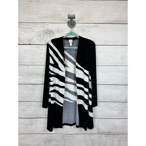 Chico's Women's Black & White Longline Stretch Zebra Print Cardigan Size 3/XL/16